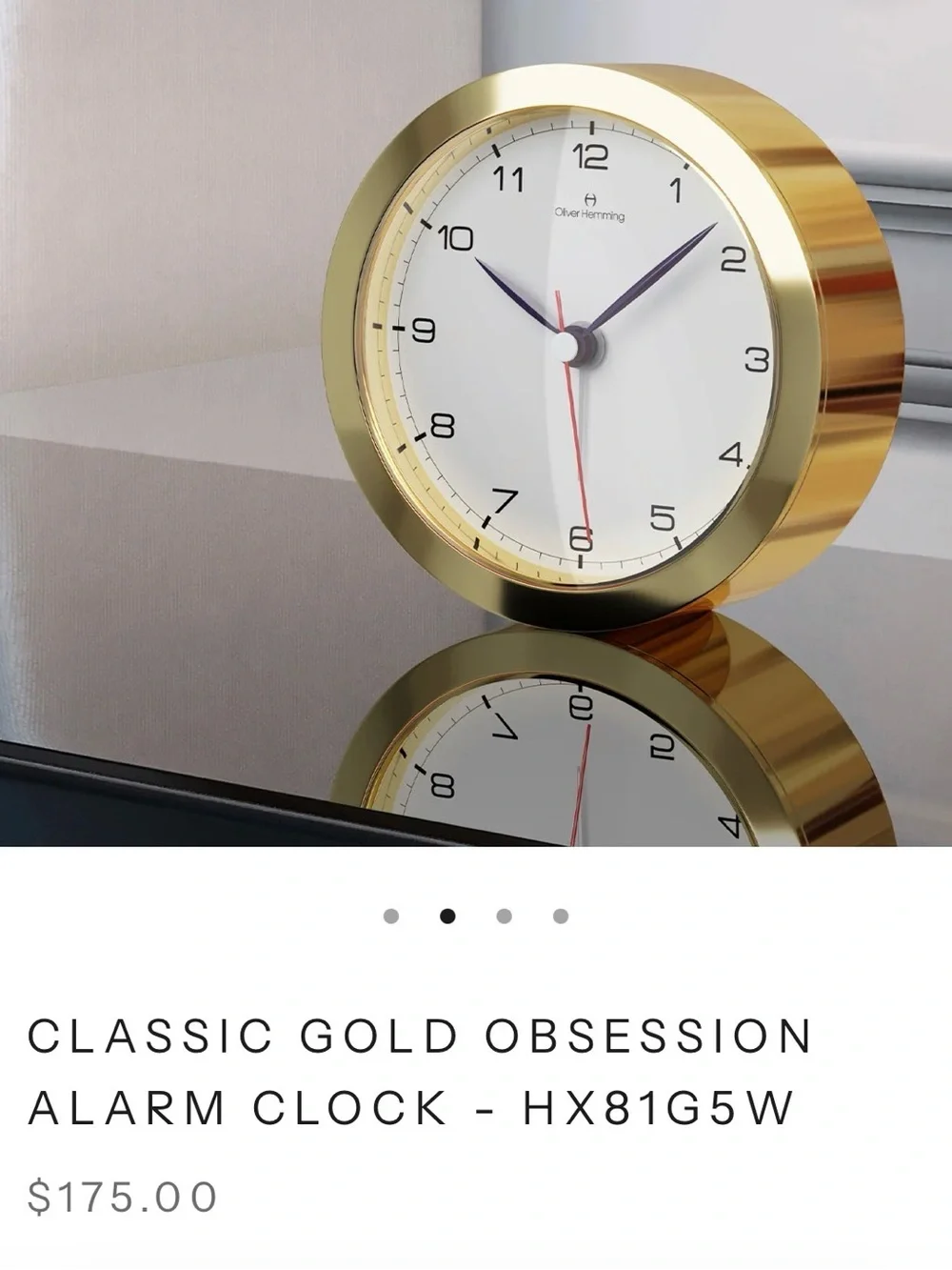 Oliver Hemming CLASSIC GOLD OBSESSION ALARM CLOCK - HX81G5W.  NWT